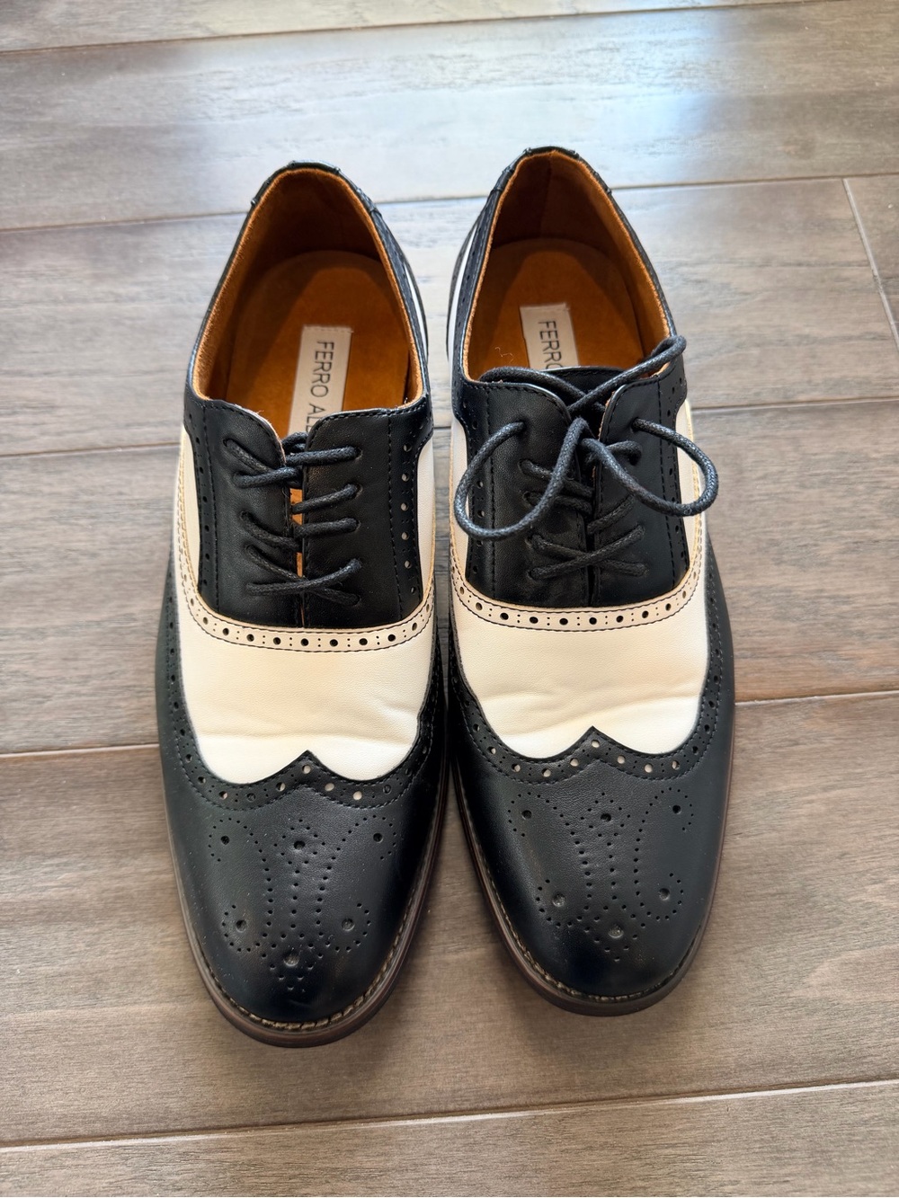 Ferragamo Two-Tone Black and White Wingtip Derby